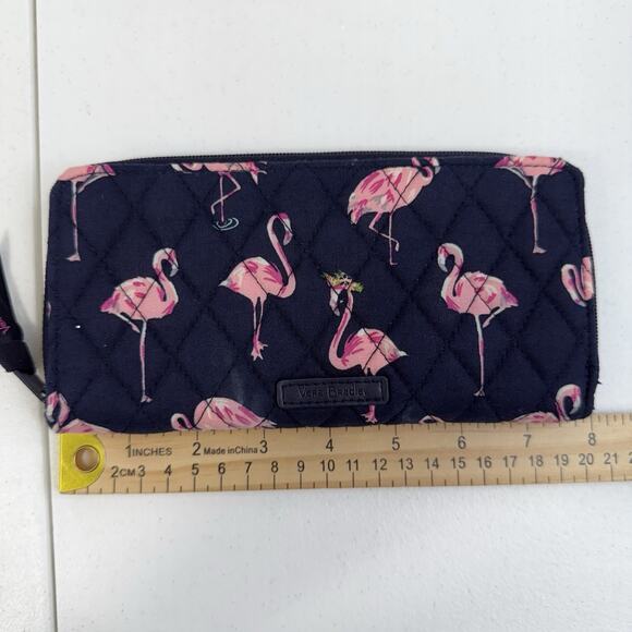Vera Bradley Flamingo Fiesta Quilted Zip Around Wallet RFID Navy Pink Birds - Picture 13 of 14
